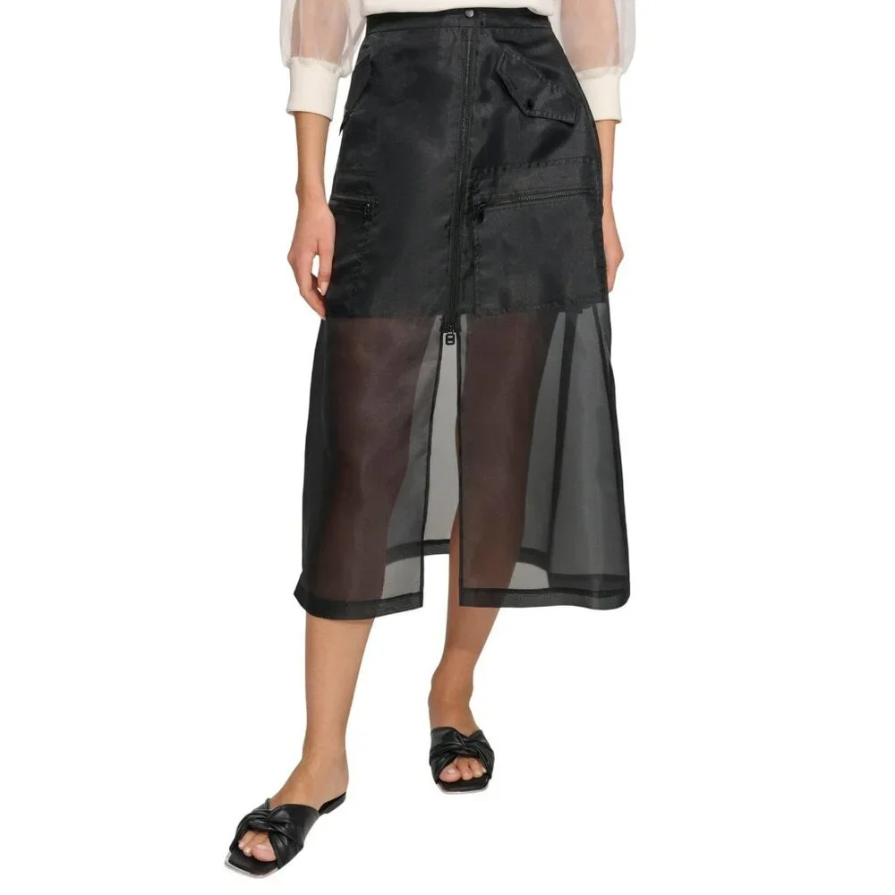 NWT DKNY Womens Cargo Skirt Organza P4BNUWEN Black 0